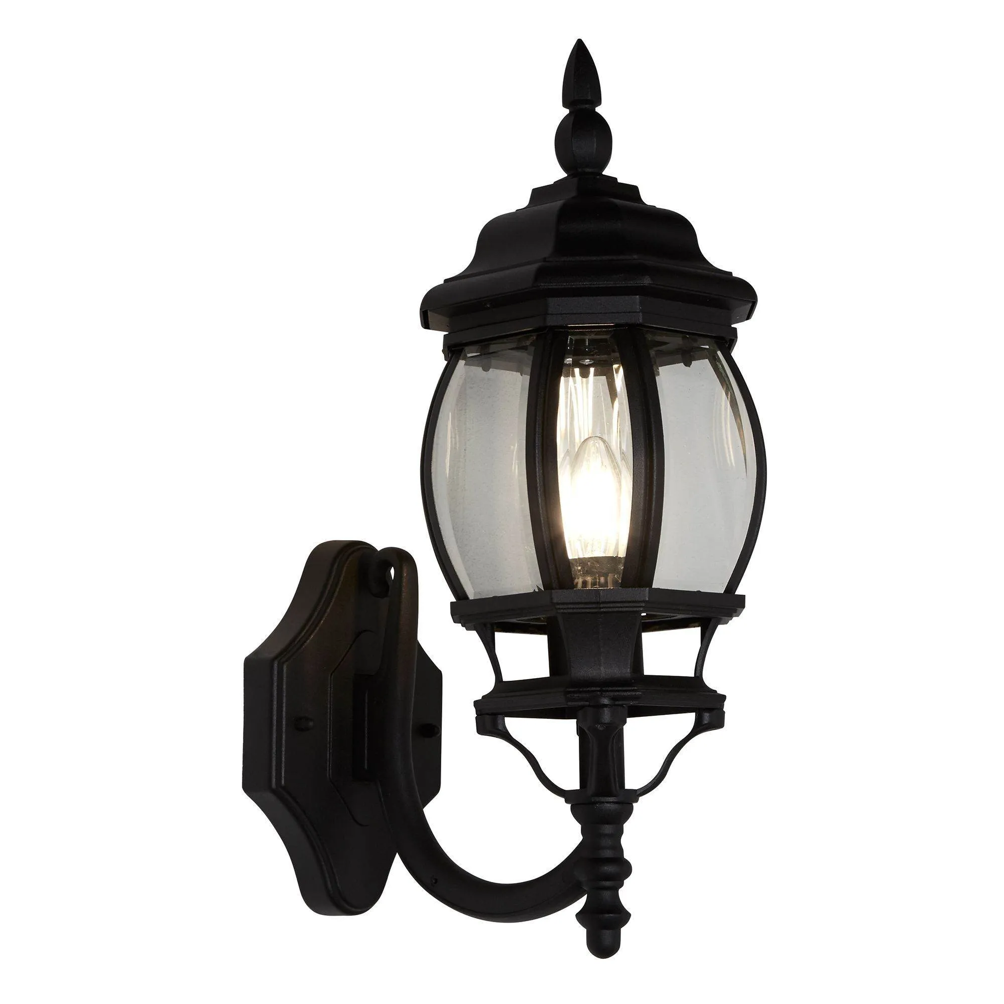 BEL AIRE, IP44 BLACK OUTDOOR WALL UPLIGHT WITH CLEAR POLYCARBONATE PlateS